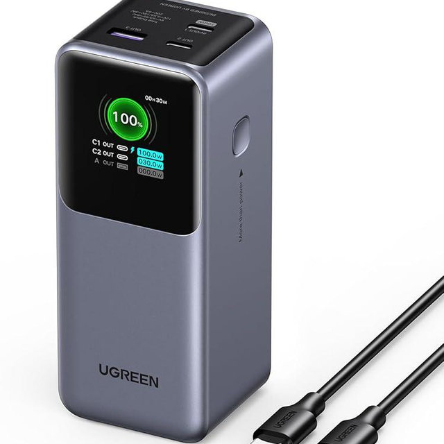 UGREEN Nexode Power Bank 20000mAh 130W Portable Charger 72Wh PD Fast Charging 3-Port USB C Battery Pack with TFT Smart Display for MacBook/ipad/iPhone 15/Samsung S24/Switch and More