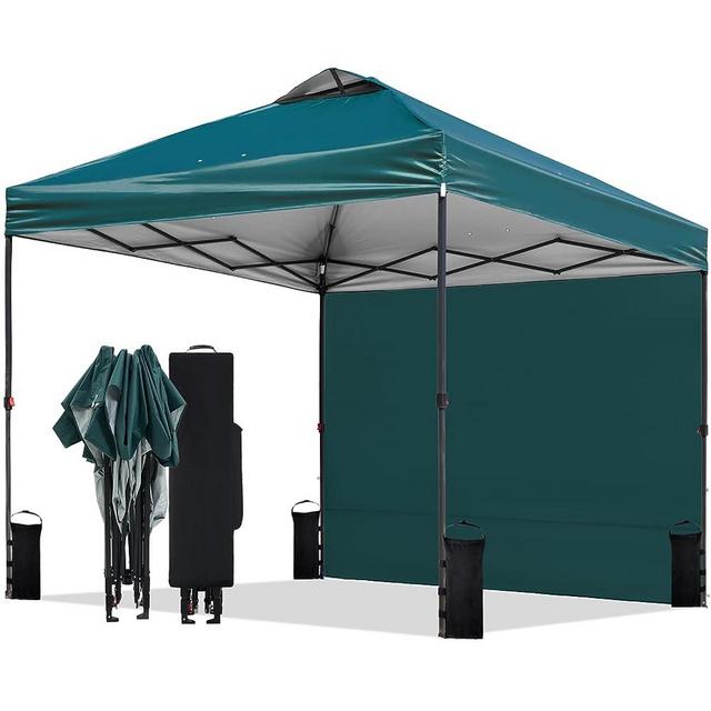 Tunbne 10'x10' Pop Up Canopy Tent with Sidewall, Patented One Push, 1-Person Easy Setup, Instant Shade Canopy with Vented Roof for Parties Beach Outdoor, Case, 8 Stakes, 4 Ropes, 4 Sandbags (Green)