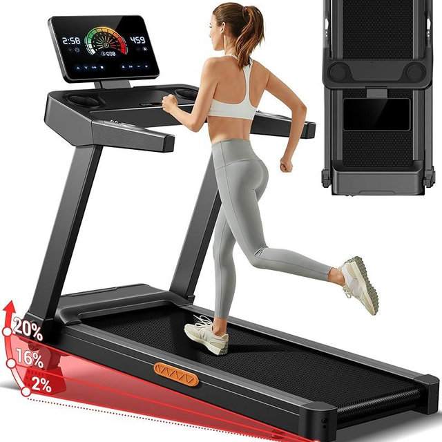 UMAY Fitness Treadmill with 20% Maunal Incline,42.5"x16.1" Ultra Large Walking & Running Area Treadmill - 400LB Capacity,3.5HP & 8.7 MPH Speed (20% Incline with Black)