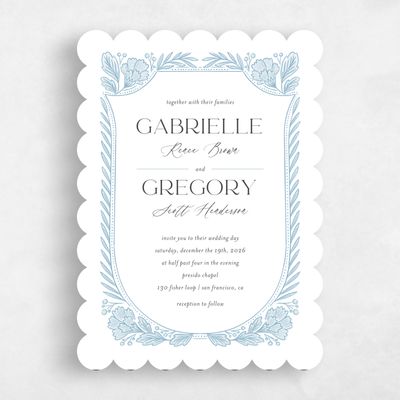 White Scalloped Wedding Invitation - Willowbrook Portrait