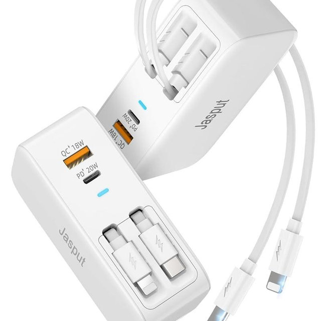 Retractable Wall Charger, 40W Dual Retractable Phone Charger Block Wall Plug with USB A/USB C Ports, Travel and PD Fast Charging for iPhone 16/15/14/13/12, Pad, Tablet and More