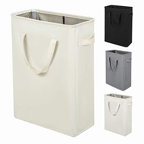ZERO JET LAG Slim Laundry Hamper with Handles Thin Laundry Bin Collapsible Dirty Clothes Basket Narrow Laundry Bag Foldable Dirty Hamper(21 inches,Beige)