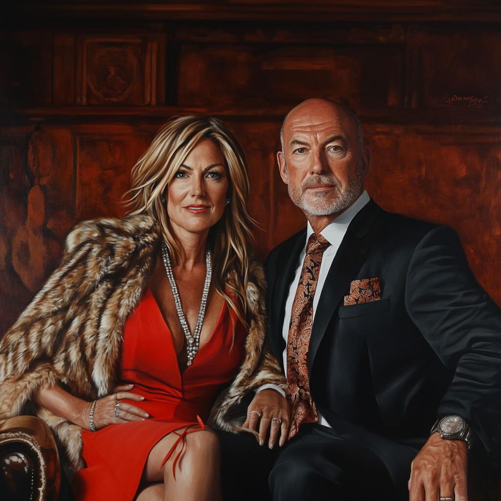 "Grok make a pic of a great Italian mob couple whose wife is talented at spending his laundered money."