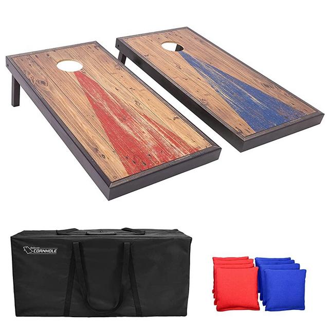 GoSports Regulation Size Solid Wood Cornhole Set - Includes Two 4' x 2' Boards, 8 Bean Bags, Carrying Case and Game Rules