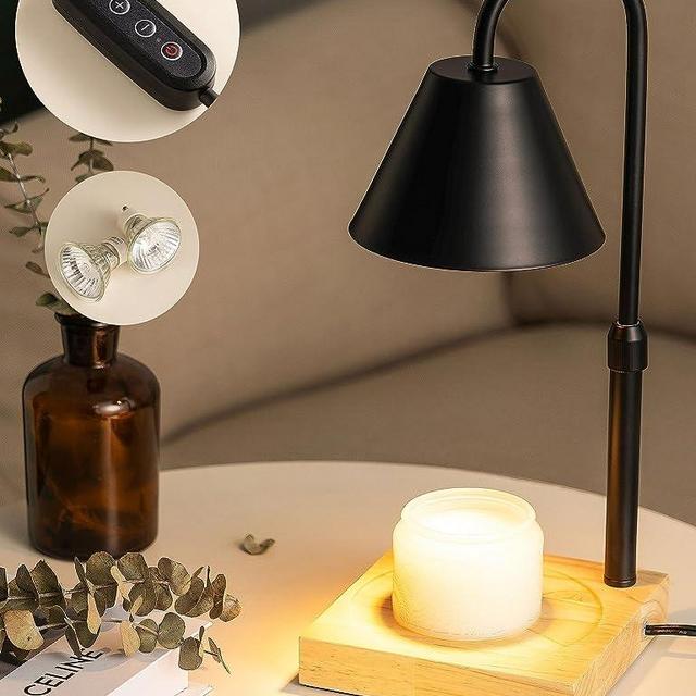 GODONLIF Candle Warmer Lamp, Dimmable Candle Lamp Warmer, Adjustable Height, Timer, Bedroom Living Room Home Decor Wax Melt Warmer for Scented Wax with 2 Bulbs, Black