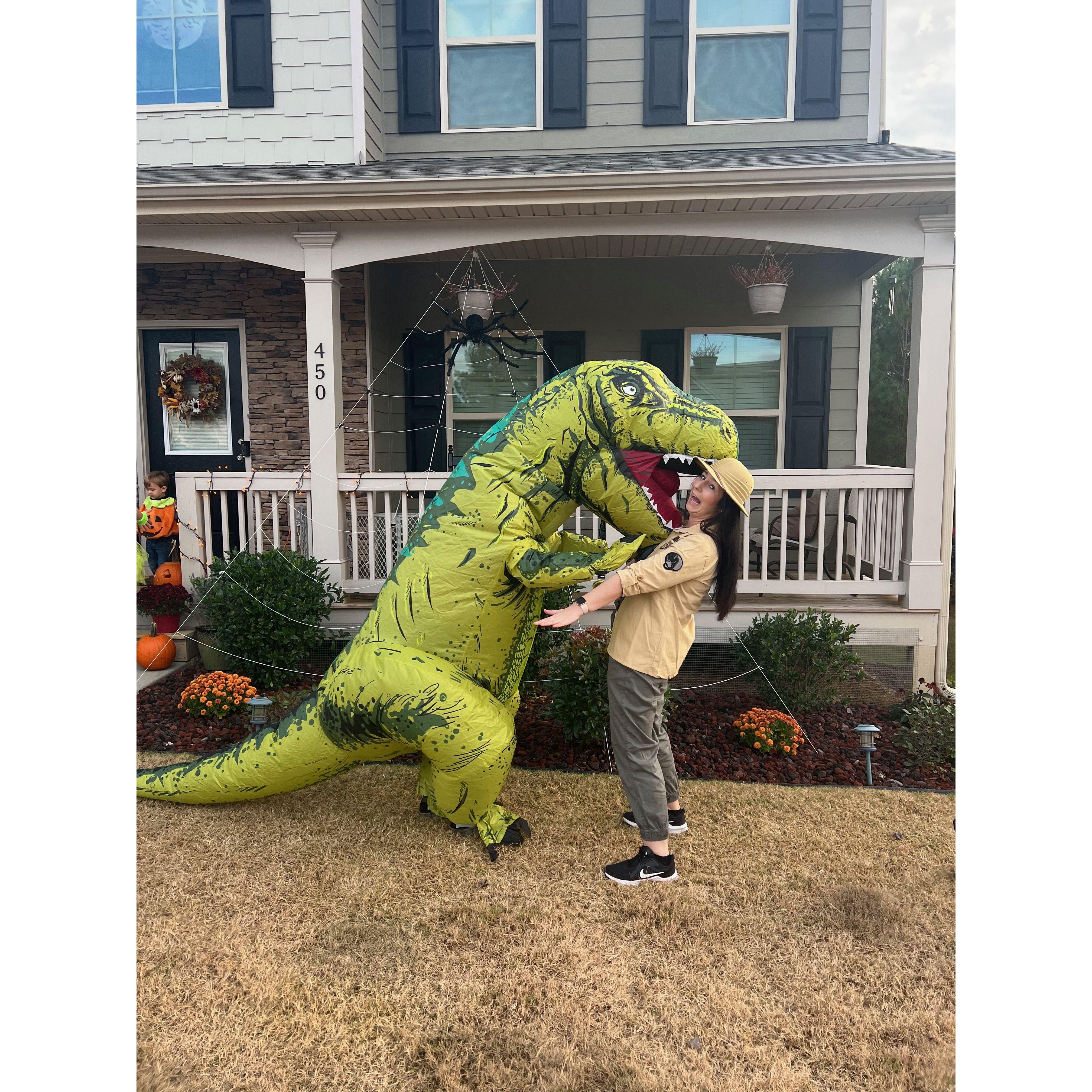 Our 3rd Halloween, just getting attacked by a dinosaur