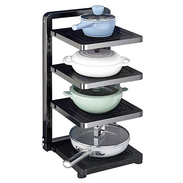 ROMATIA Pot and Pan Organizer Rack for under Cabinet, Heavy Duty Pot Pan Rack under Sink Organizers and Storage, Pot lid organizer, Kitchen Cabinet Organizer with 4 Adjustable Tiers(Solid Style)