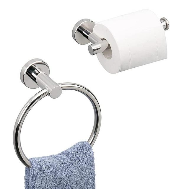Winmien Bathroom Hardware Set- Toilet Paper Holder+Towel Ring 2 PCS Set, Toilet Paper Roll Holder/Hand Towel Holder Make of Thicken Stainless Steel Wall Mounted Bathroom Accessory Kit (Chrome)