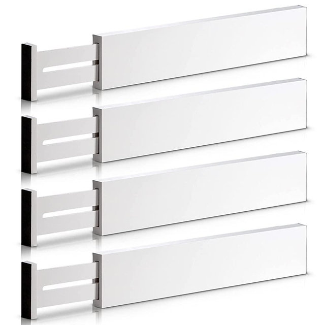 Bamboo Adjustable Drawer Dividers Organizers - Expandable Utensil Organizer Separators for Kitchen, Dresser, Bedroom, Baby Drawer, Bathroom & Office, Set of 4 (2.6 Tall, 12.2-17.3 Inch, White)