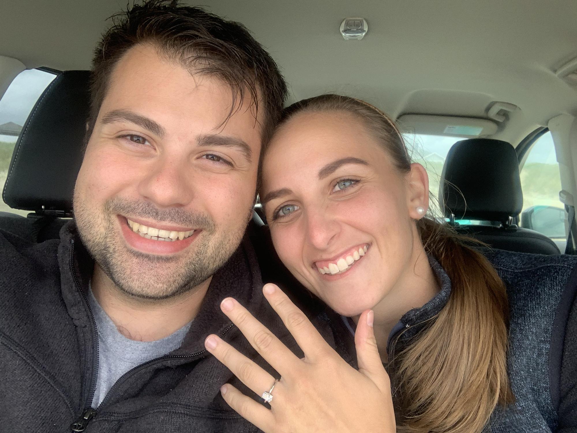 ~1 hour post the previous picture, A and K had set up a picnic in the back of her car, trunk open to face the Atlantic. During our picnic Kris popped the question!