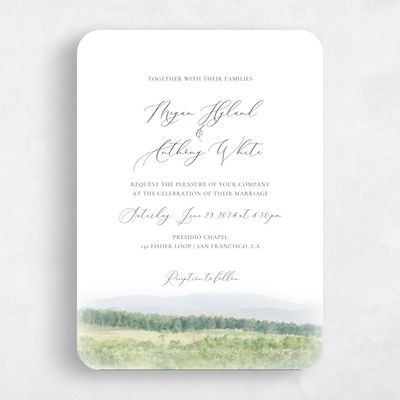 White Rounded Wedding Invitation - Meadowlark Portrait