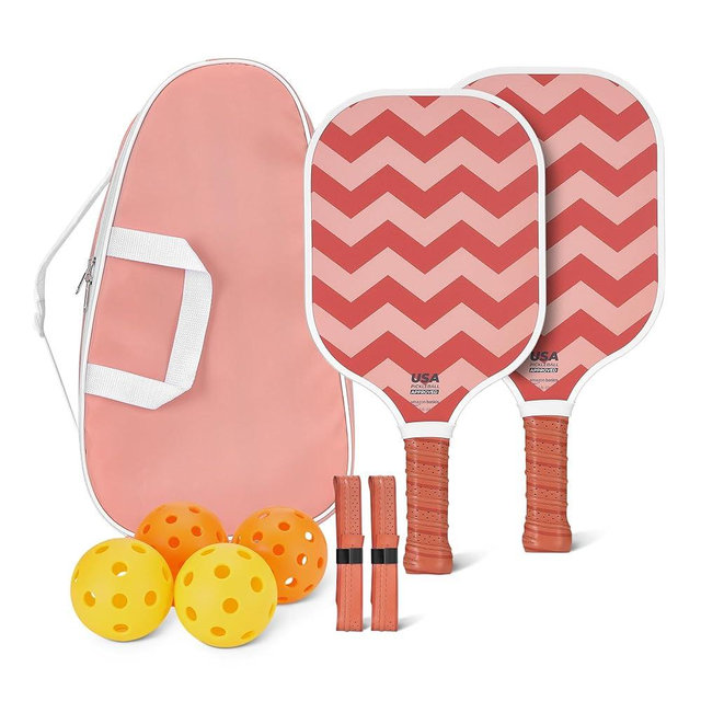 Amazon Basics Pickleball Paddles Set of 2, USAPA Approved Carbon Fiber Paddle with 4 Balls, Lightweight Pickle Ball Rackets, Carry Bag & Grips