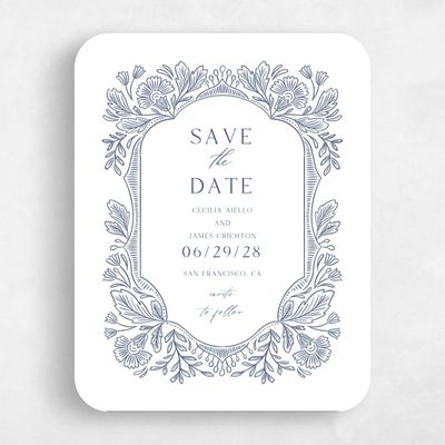 Blue Rounded Wedding Save the Date - Caleania Portrait Letterpress