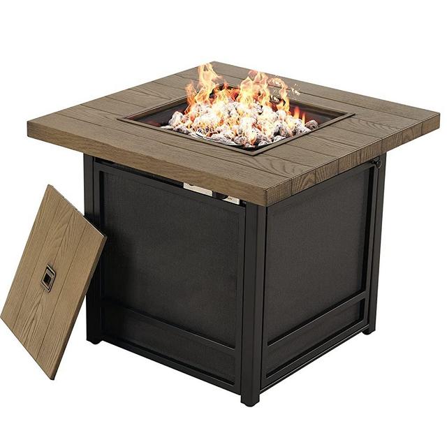 Grand Patio Outdoor 29 Inch Propane Gas Fire Pit Table, Square Stainless Steel Fire Table with Textilene Base, Yellow Tabletop /Square