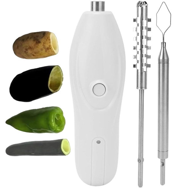 2024 New Electric Pepper Corer: Handheld Vegetable Corer Electric for Home Use, Electric Zucchini Corer with 2 Replaceable Cutter Heads,Kitchen Multifunctional Electric Fish Scaler
