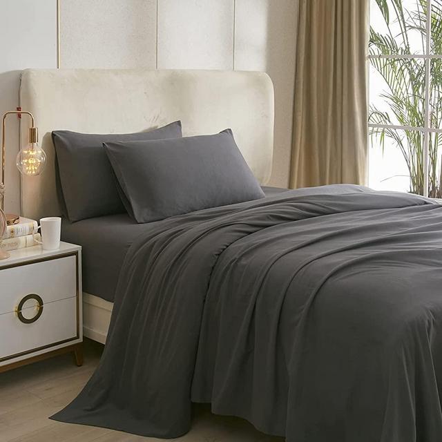 HighBuy Cooling Bed Sheets King 4 Piece Grey Bedding Sheet & Pillowcases Set,King Size Deep Pocket Fits Up to 15" Mattress,Easy Fit Fitted Sheets,Cooling Microfiber Sheets