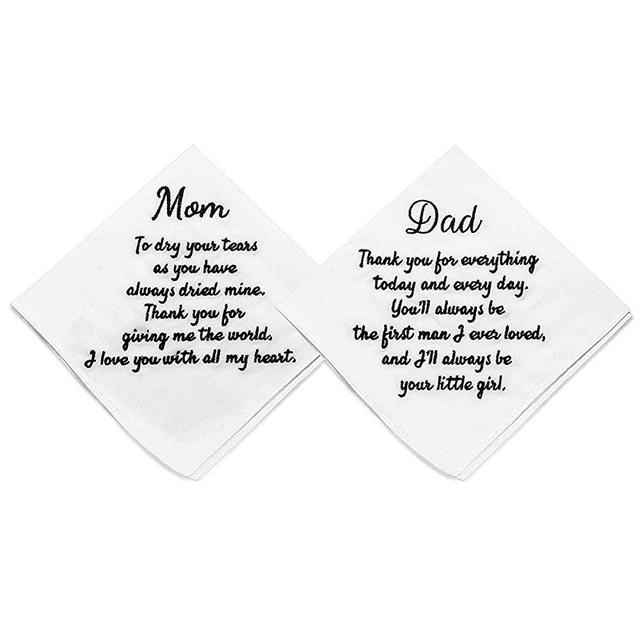 ECOHIP 2-Pack Wedding Handkerchief Embroidered Mother of The Bride Father hankies for Dad Mom Parents Gift