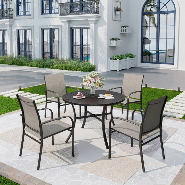 5pc Patio Dining Set with Round Table & Sling Arm Chairs - Captiva Designs: Weather-Resistant, Steel Frame