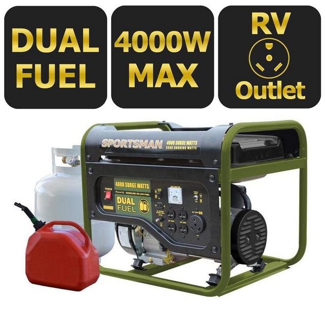 4,000-Watt Dual Fuel Powered Portable Generator, Runs on LPG or Regular Gasoline