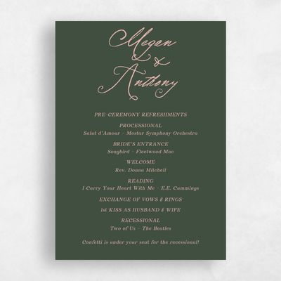 Evergreen Wedding Program - Cristal