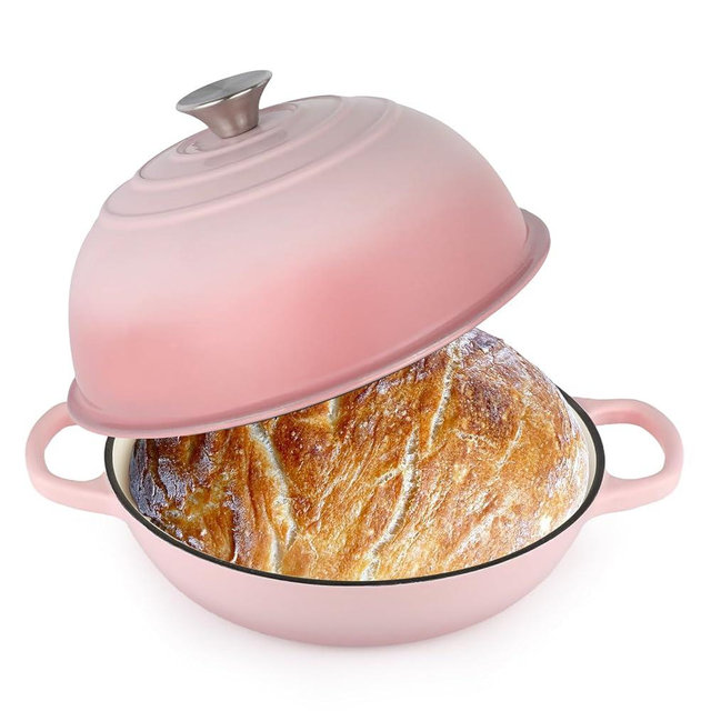 6QT Bread Dutch Oven Pot with Lid, Enameled Cast Iron Dutch Oven for Sourdough Bread Baking, Roasting, Stewing and Soup, Non-Stick Enamel Cookware for Oven/Stovetop, Perfect for Homemade Bread, Pink