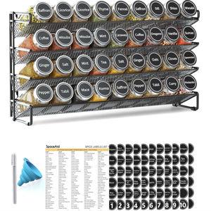 SpaceAid Spice Rack Organizer with 36 Spice Jars, 386 Spice Labels, Chalk Marker and Funnel Set for Cabinet, Countertop, Pantry, Cupboard or Door & Wall Mount - 36 Jars, 17.2" W × 10.8" H, Black
