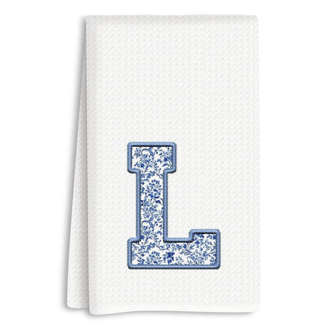 ASDFKVFR Chinoiserie Monogrammed Kitchen Towels, Monogrammed Hand Towels, Personalized Kitchen Towel, Personalized Gifts for Women, Reusable Initial L Waffle Towel for Bathroom Home Decor 14x24 Inch
