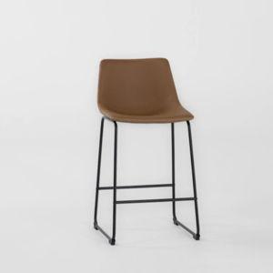 Cobbler Mocha 26" Faux Leather Bucket Seat With Baseball Stitch Counter Height Stool With Back