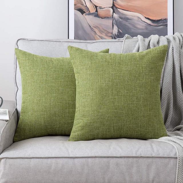 Miulee Pack of 2 Decorative Square Throw Pillow Covers Farmhouse Style Linen Cushion Cases Vintage Decor Green Pillow Cases for Couch Sofa Bedroom Car 18 x 18 Inch 45 x 45 cm