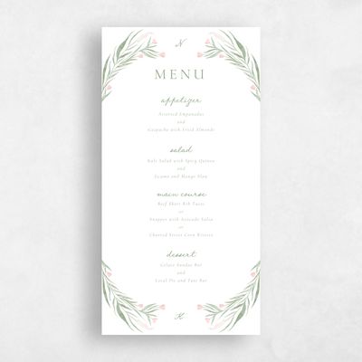Pale Jade, White Wedding Menu - Arden