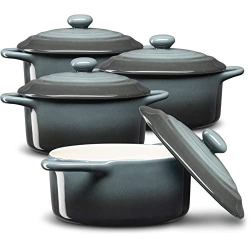 Mini Cocotte, Casserole Dish, Dutch Oven, Ceramic Make, Easy to Lift Lid, Set of 4, (Gray Gradient)