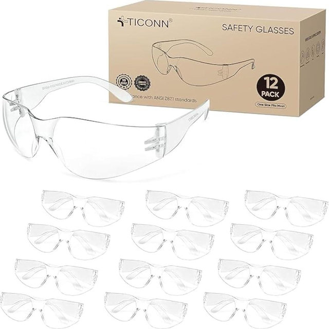 TICONN Clear Safety Glasses for Men, Safety Goggles with Scratch Impact Resistant Meets ANSI Z87.1 Standard