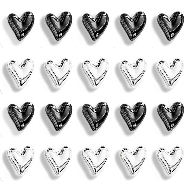 Janvelle 20PCS Heart Fridge Magnets 0.83in Small Cute Refrigerator Magnet Set for Home Kitchen Office Whiteboard Decor Silver Black Colorful Decorative Magnets