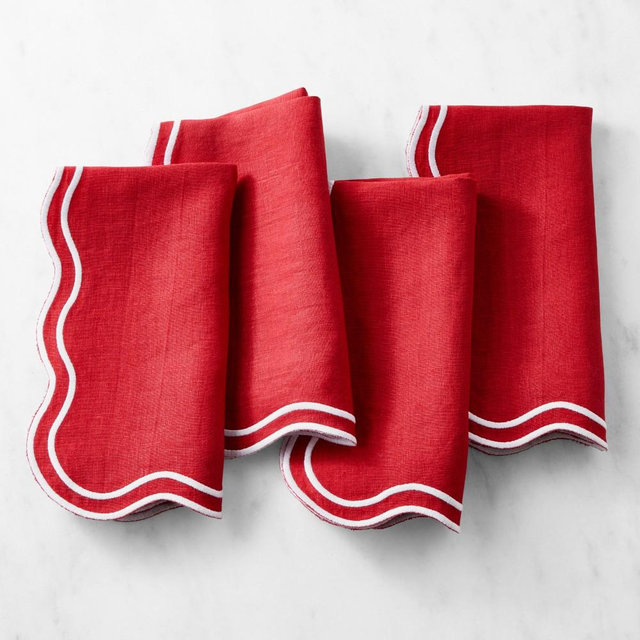 AERIN x Williams Sonoma Scalloped Napkins, Set of 4, Red