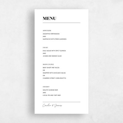 White Wedding Menu - Valier