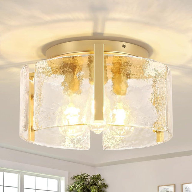 LZLDCJ Modern Ceiling Light Fixtures Semi Flush Mount Chandelier Entryway,Hallway Light Fixture 3-Light Gold Ceiling Lamp for Kitchen Foyer Laundry Room Lights,UL-Listed