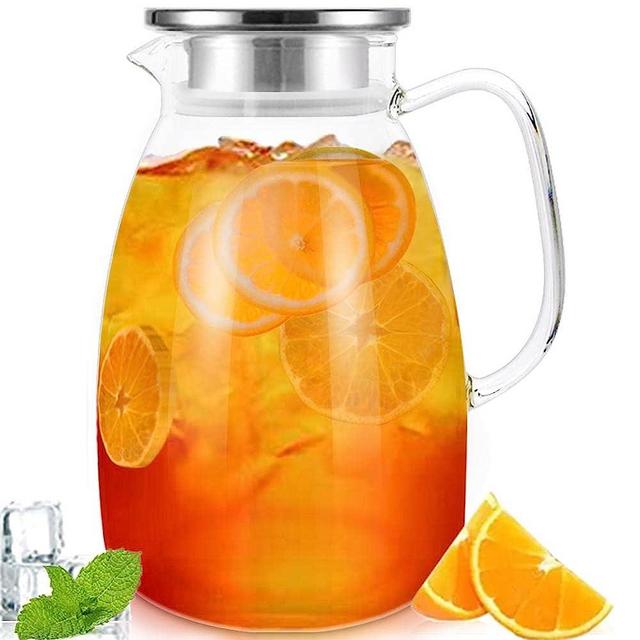 Bunhut Glass Pitcher with Lid,68 Ounces Water Pitcher for Hot Cold Drinks,Glass Water jar with Heat-Resistant Handle,Large Beverage Pitcher,High Borosilicate Glass, Easy to Clean