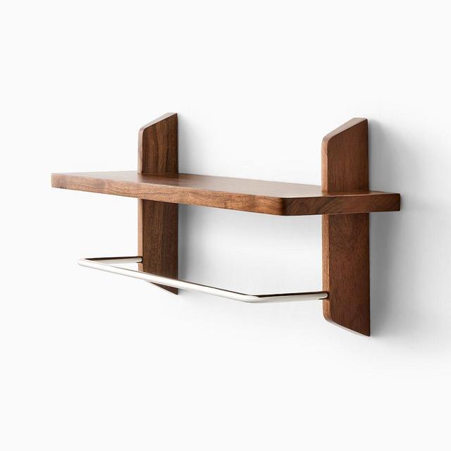 Cobb Wood Bath Storage, Shelf With Rod, Single, Acacia, Cool Walnut