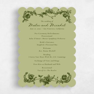 Green Scalloped Wedding Program - Spina