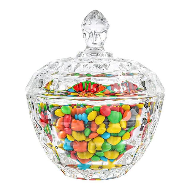 ComSaf Glass Candy Dish with Lid Decorative Candy Bowl, Crystal Covered Candy Jar for Home Office Desk, Set of 1 (Diameter:4.5 Inch)