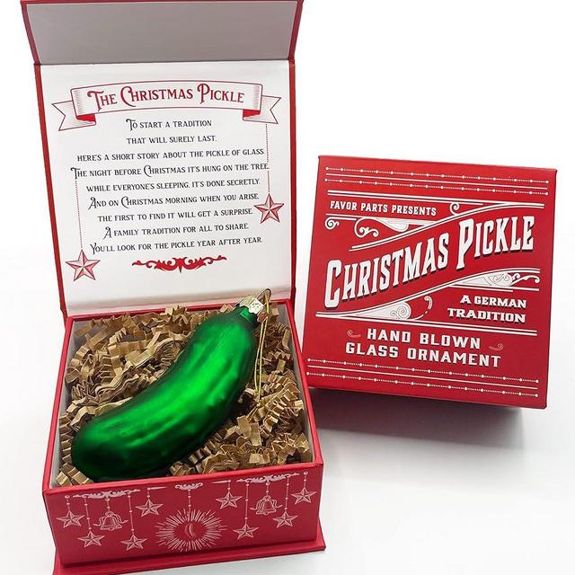 German Christmas Pickle Ornament Tradition Decor - Green Glass Tree Decoration - Gift Boxed with Story & Legend