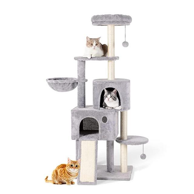 TSCOMON Multi-Level Cat Tree Cat Tower for Indoor Cats, Tall Plush Rest Area with Spacious Cat Condos, Scratching Posts with Hammock Basket and Hanging Toys, Cat Furniture with House for Rest & Fun
