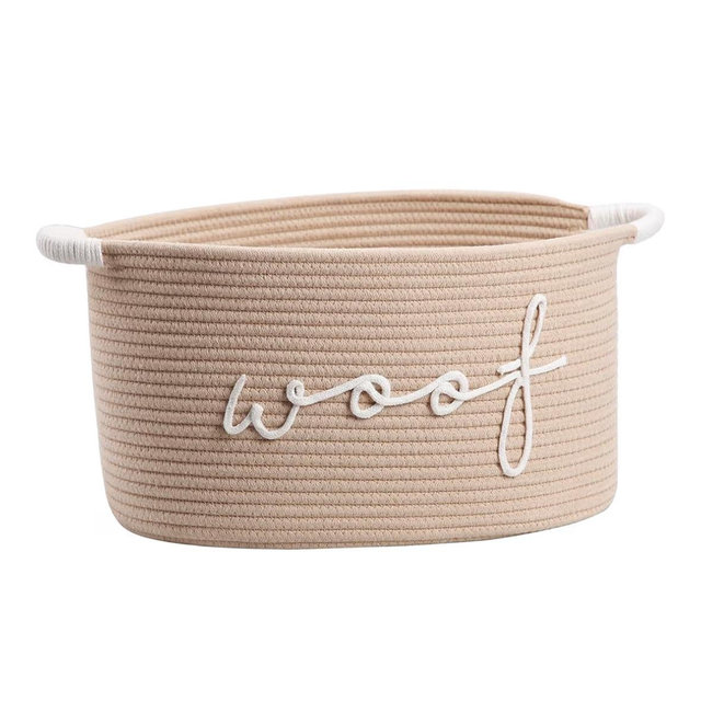 Woof Woven Rope Storage Baskets, Pet Dog Toy Bin Box Perfect for organizing Chew Toys Blankets leashes, Dog Toy holder Cotton Basket Puppy Bins