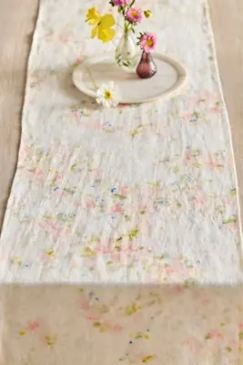 Watercolor Blooms Linen Runner