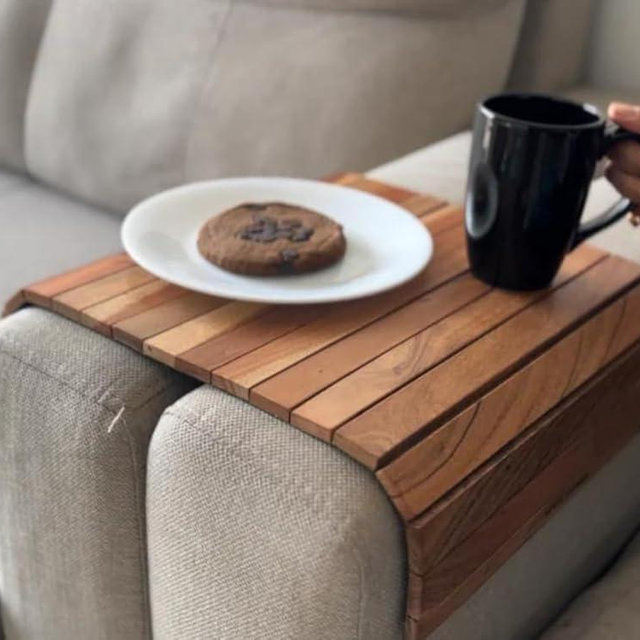 Vesta Homes Sofa Armrest Tray Set of 2 | Acacia Wood | Tambour Tray | Flexible and Foldable | Dining Table Mat | Suitable for Food, Drinks, Snacks, Cup | 17 * 11 Inches | Handcrafted in India