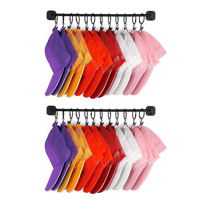 HYDERMUS Hat Rack for Wall 24 Baseball Caps Modern Metal Hat Organizer with 24 Clips Hat Holder Wall-Mounted Storage Display for Closet Bedroom Entryway Laundry 2 Pack