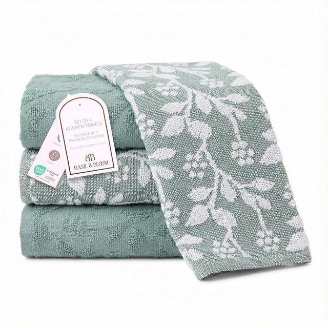 MosJos Kitchen Towels, Blue and White Floral Cotton Hand Towels 4 Pack Absorbent Hand Drying Cloths, 18 x 28 Kitchen Linens