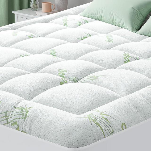 HYLEORY Mattress Topper Queen Size - Bamboo-Viscose Plush Pillow Top Mattress Pad, Thick Mattress Protector Cover Breathable Fluffy Soft Bed Topper with 8-21" Deep Pocket, Green