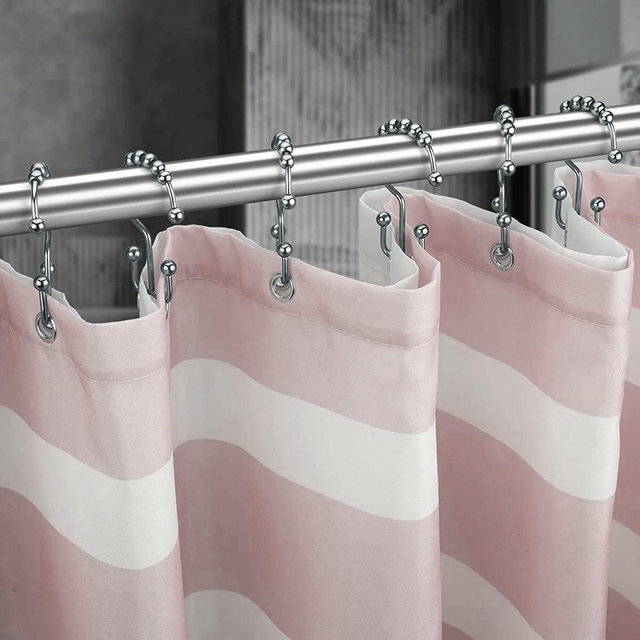 Home Mart Goods 12 Piece Set Brushed Nickel Heavy Duty Double Ear Shower Curtain Hooks Rings Rustproof Metal