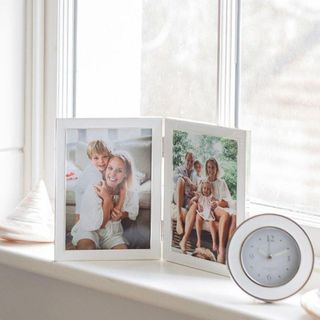 Enamel Silver Double Photo Frame